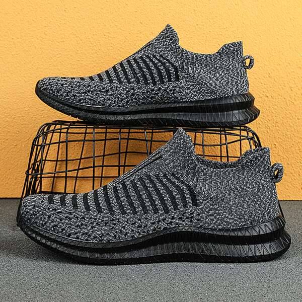 Sporty Sneakers For Men, Striped Pattern Slip On Running Shoes