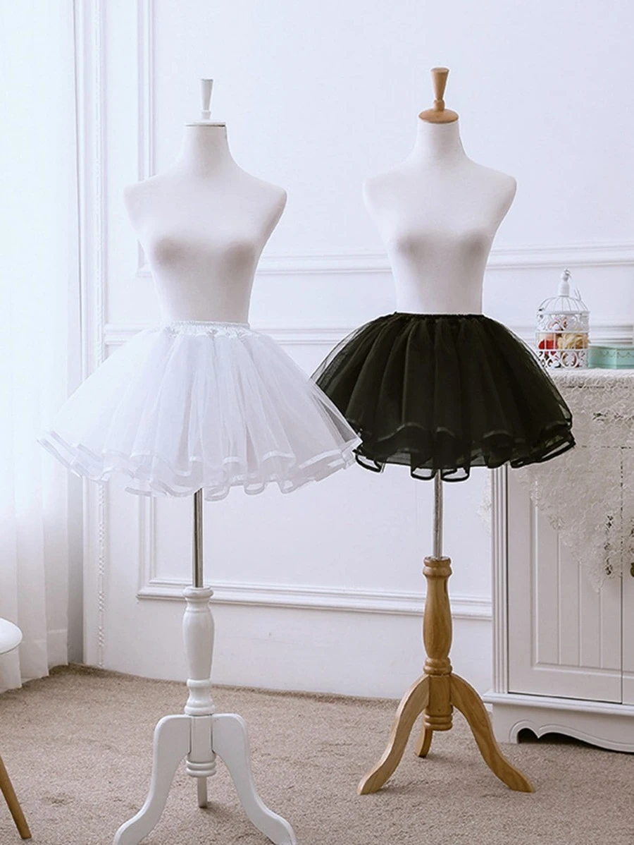 White Black Lolita Cute Boneless Puffy Skirt Cosplay Underskirt Women Petticoats Tutu Dress With Satin Ribbon