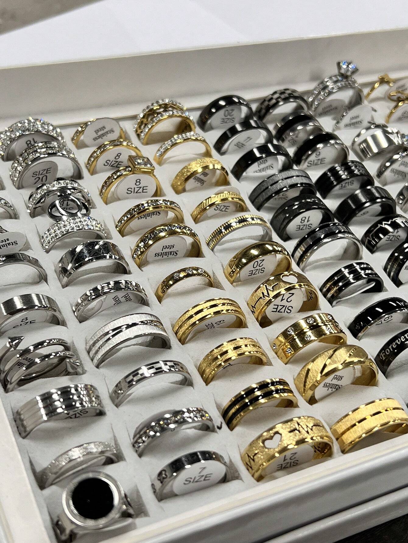 80pcs/set Fashionable Stainless Steel Mixed Design Ring Set In Blind Box, Suitable For Daily Decor Or Gift (random Size And Style Of 80 Rings)