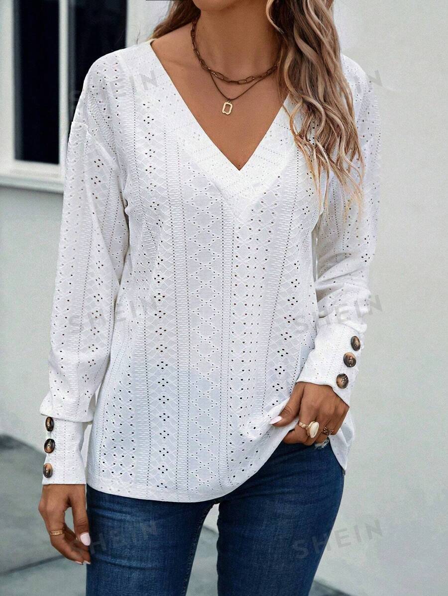 LUNE Eyelet Embroidery Drop Shoulder Tee
