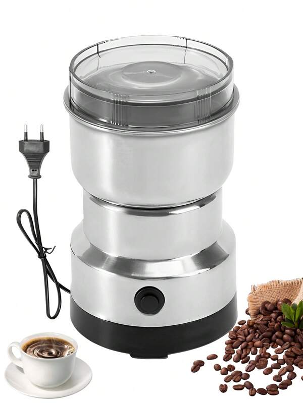 1pc Stainless Steel 4-blade Electric Coffee Grinder And Grain Mill With European Plug, Rechargeable, Suitable For Home Use