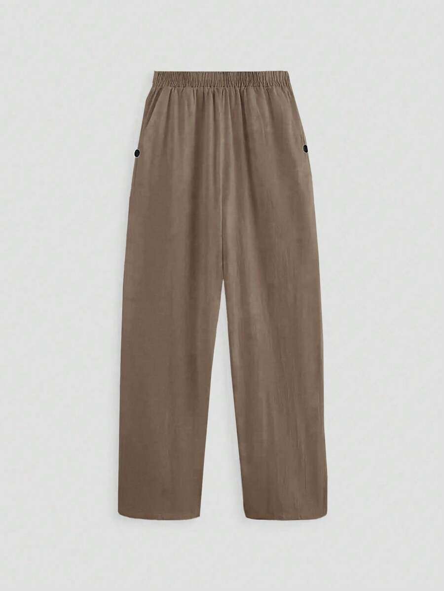 Plus Size Solid Color Elastic Waist Casual Pants