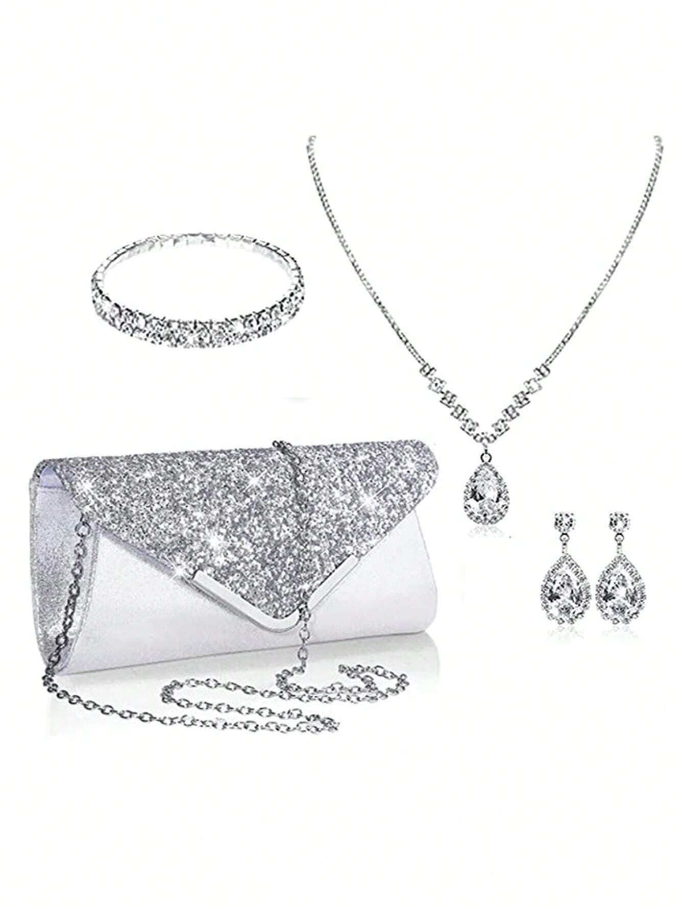 Glamorous,Exquisite,Quiet Luxury Women's Elegant Sparkling Decoration Evening Clutch Bag With Diamond Chain Strap And Bracele
