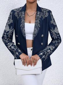 Floral Embroidery Double Breasted Blazer