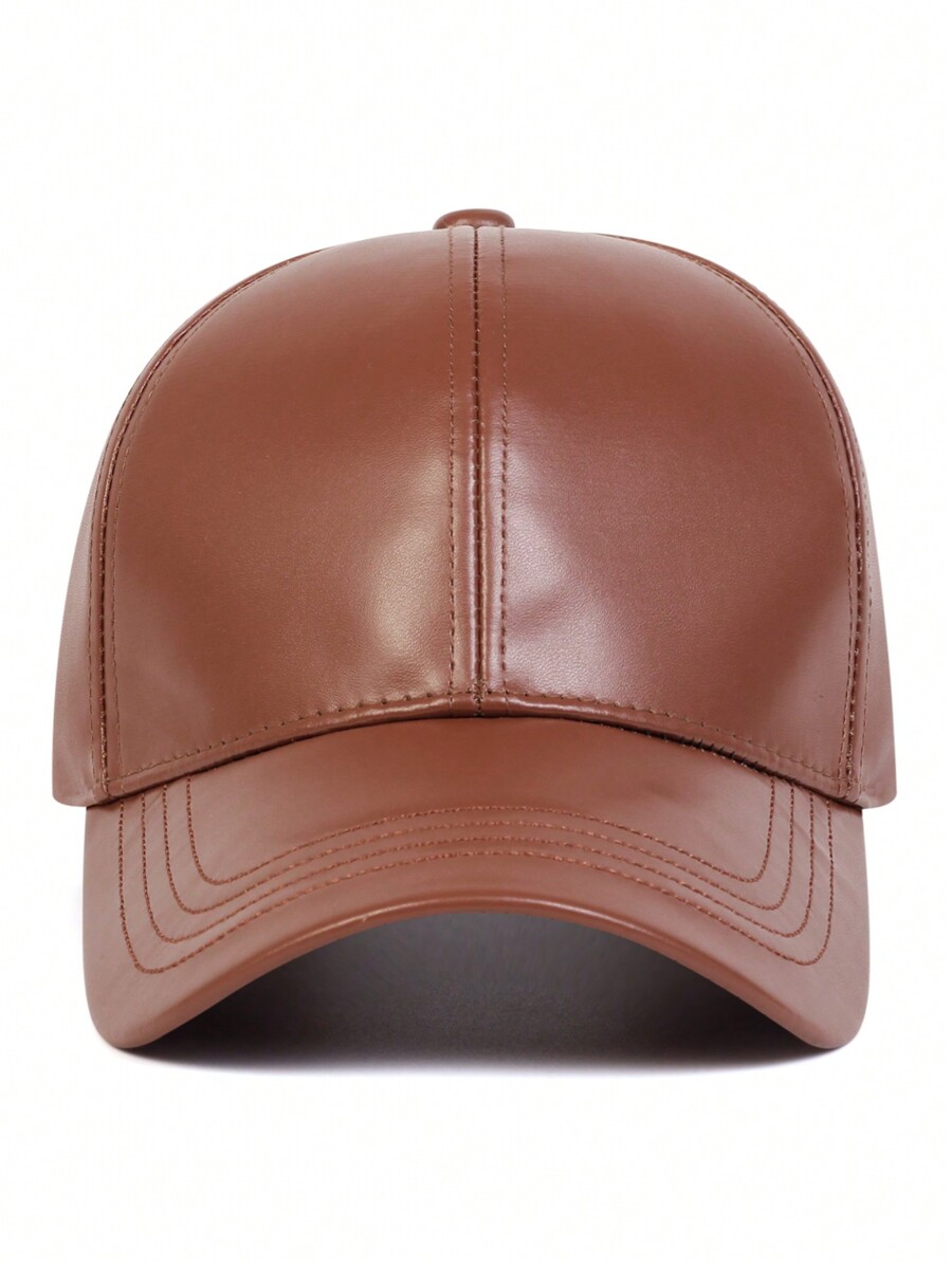 1pc Men's Pu Leather Baseball Cap With Adjustable Strap, Solid Color Sun Protection Hat Suitable For Spring, Autumn, Travel, Beach Parties