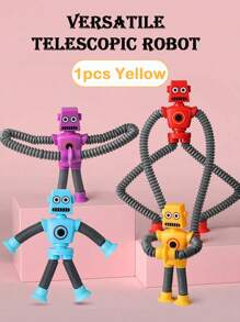 1 Piece Children's Educational Toy Decompression Changeable Telescopic Robot Creative Suction Cup Decompression Toy Boy Girl Gift Yellow