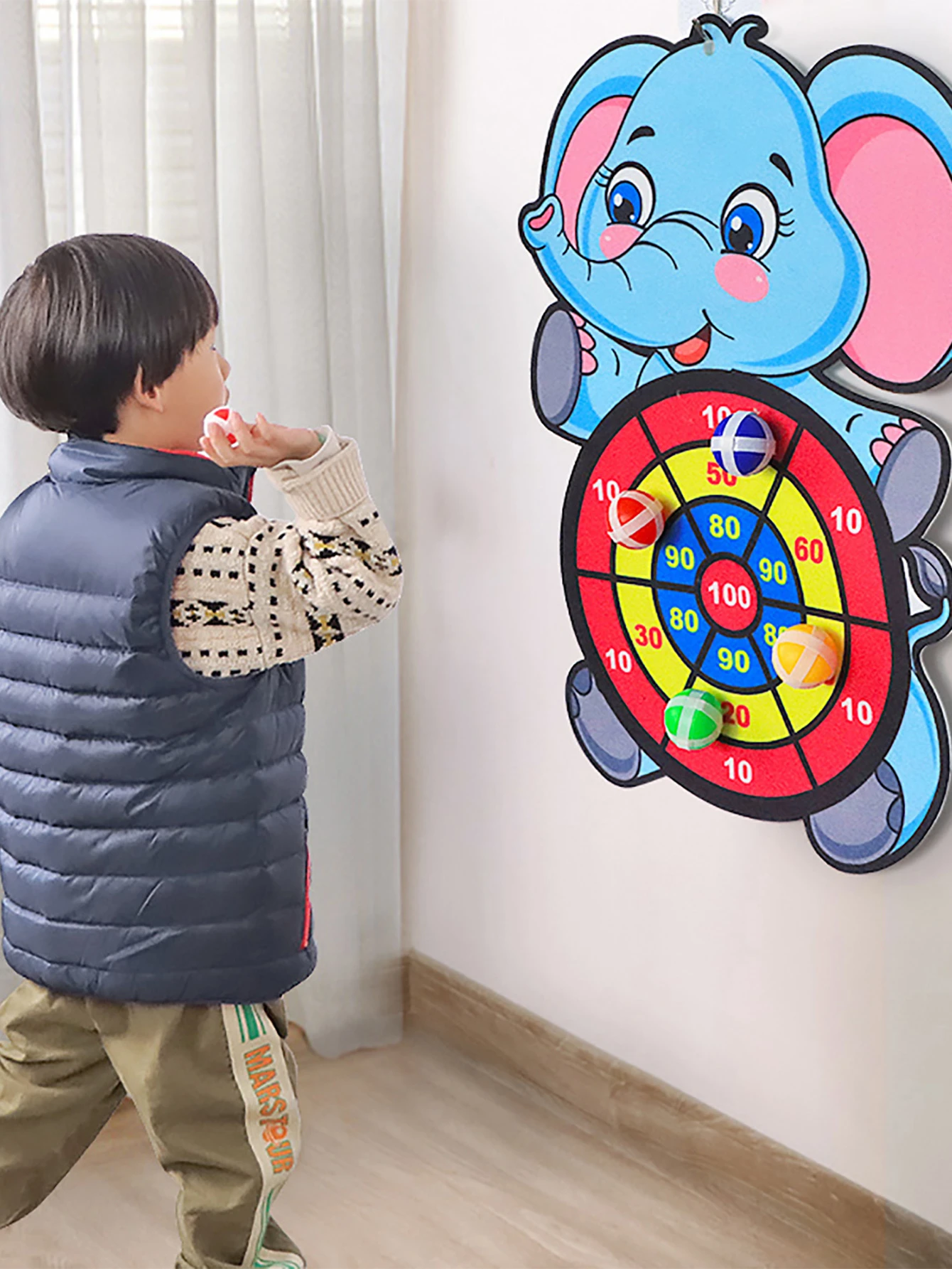 1set Plastic Elephant Design Dart Board & Throwing Sticky Ball, Funny Toy For Kids