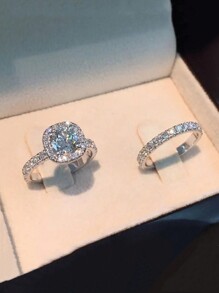 2 Pcs/set Elegant Women Fashion Wedding Jewelry Ring Set, Romantic Bride Engagement Wedding Rings, Anniversary Christmas Gift Banquet Birthday Gift Party Ring