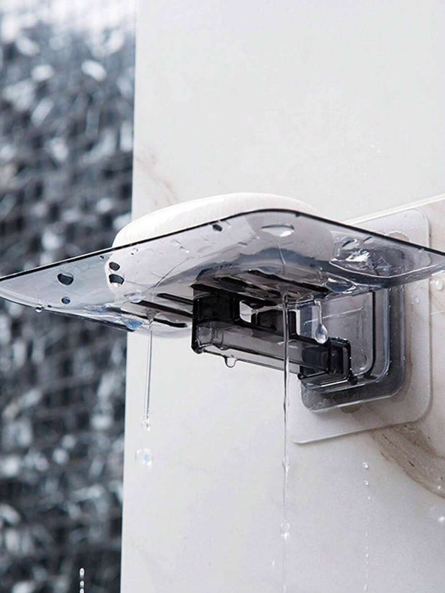 1pc Drain Soap Holder Wall-mounted Adhesive Soap Dish, Plastic Soap Box For Bathroom
