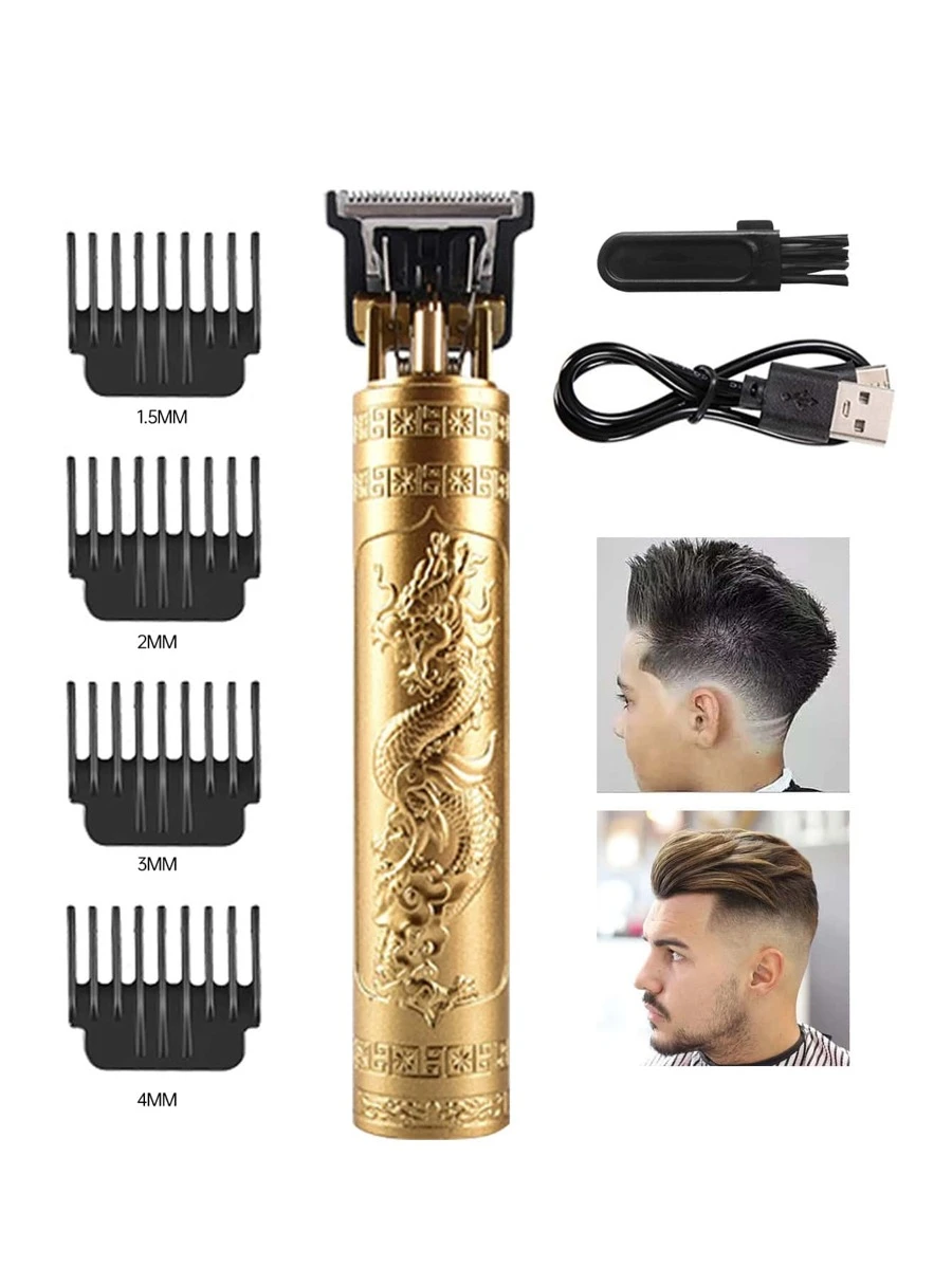 1pc Rechargeable Portable Men's Hair Clipper, Integrated Gold Dragon Design, Suitable For Home And Professional Barber Shop Use