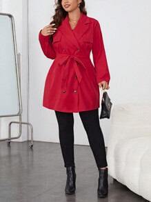 Privé Plus Lapel Neck Double Breasted Belted Trench Coat
