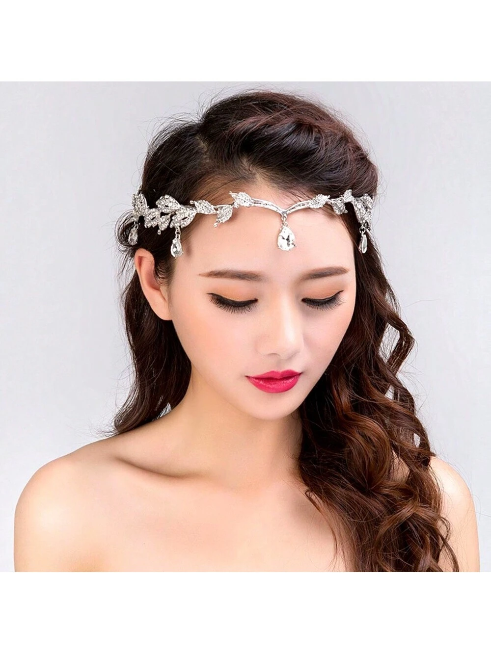1pc Forest Style Bejeweled Head Chain Hair Accessory With Crystal Pendant For Bridal Wedding Dress Decoration