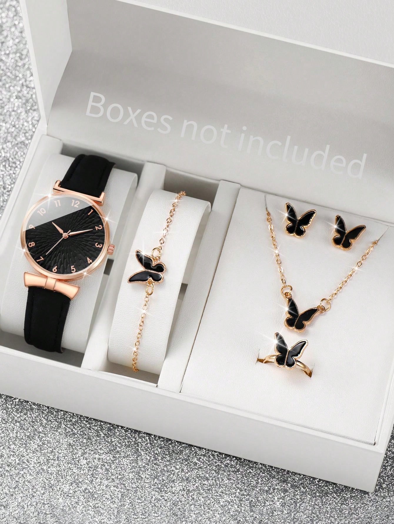 Women's Pu Leather Strap Fashion Quartz Watch With Digital Dial + Jewelry Set (6pcs/set)