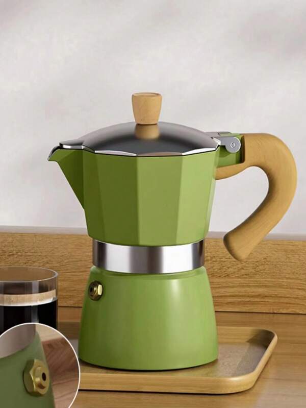 1pc 150ml Green Color Coffee Moka Pot, Small Household Italian-style Espresso Pot Set With Manual Coffee Grinder, Coffee Maker Equipment