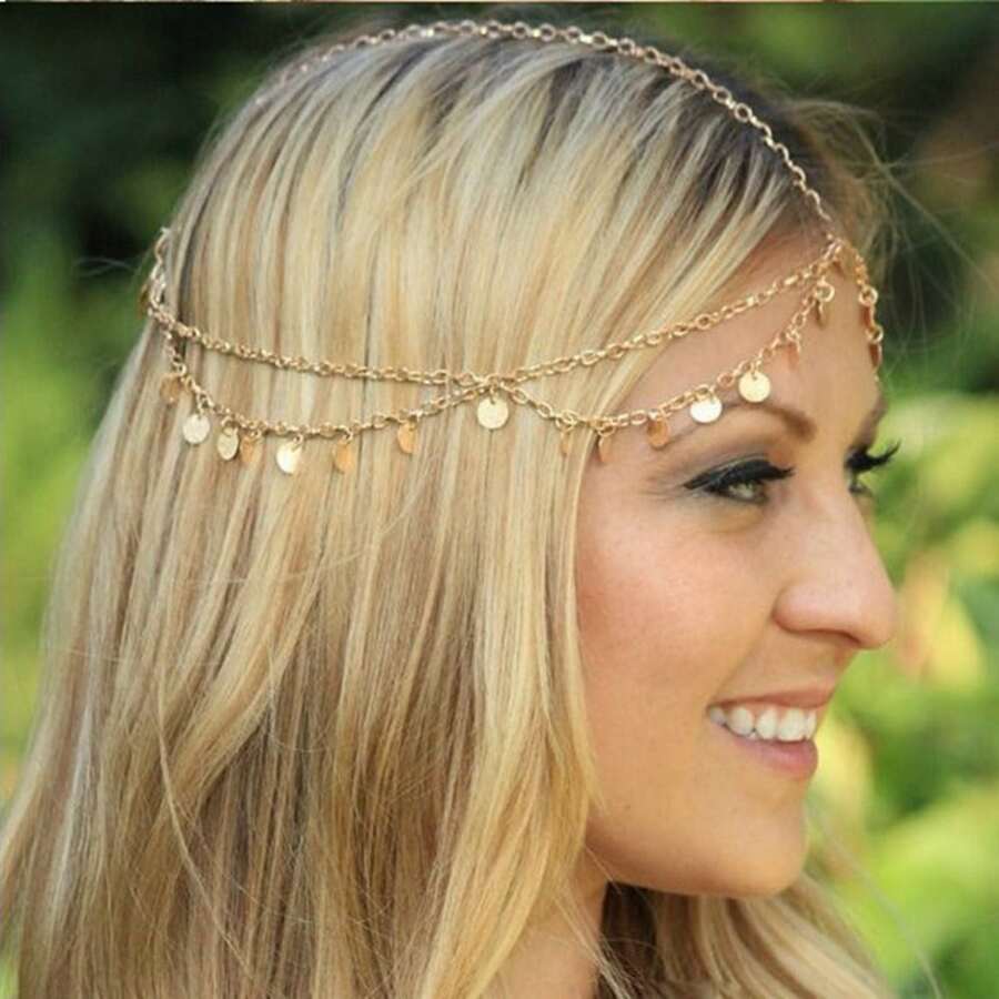 1pc Fashionable Simple Fairy Style Gold Glitter Tassel Head Chain Hairband Hair Accessory For Women's Daily Wear
