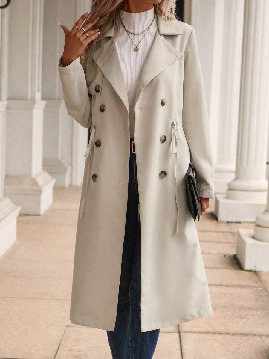 LUNE Lapel Neck Double Breasted Belted Trench Coat
