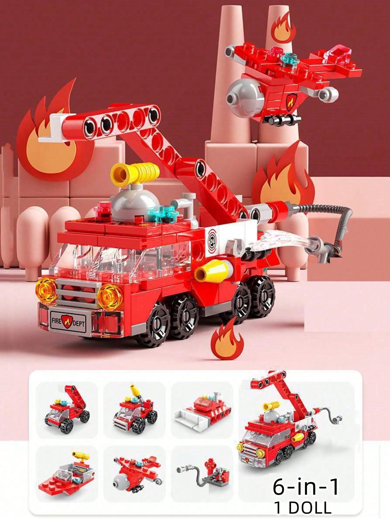 142pcs Small Particle Building Blocks 6-in-1 Set With Firefighters, Police, And Tank Theme For Children's Intelligence Development And Birthday Gifts
