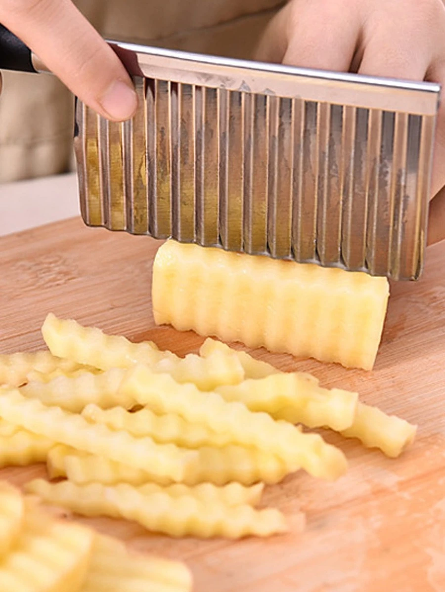 Crinkle Potato Cutter Stainless Steel Waves French Fries Slicer Handheld Chipper Chopper, Vegetable Salad Chopping Knife Home Kitchen