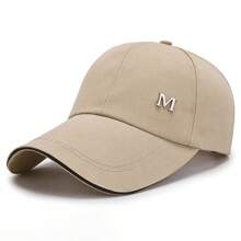 1pc Beige Baseball Cap With M Letter Embroidery, Sun Hat For Women With Small Face, Enlarged Sun Protection For Men