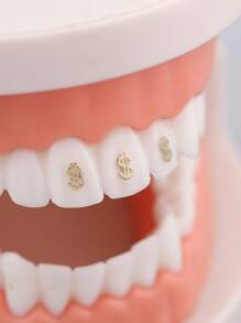 3pcs/Set Gold-Colored Dollar Sign Designed Delicate Tooth Gems Decoration