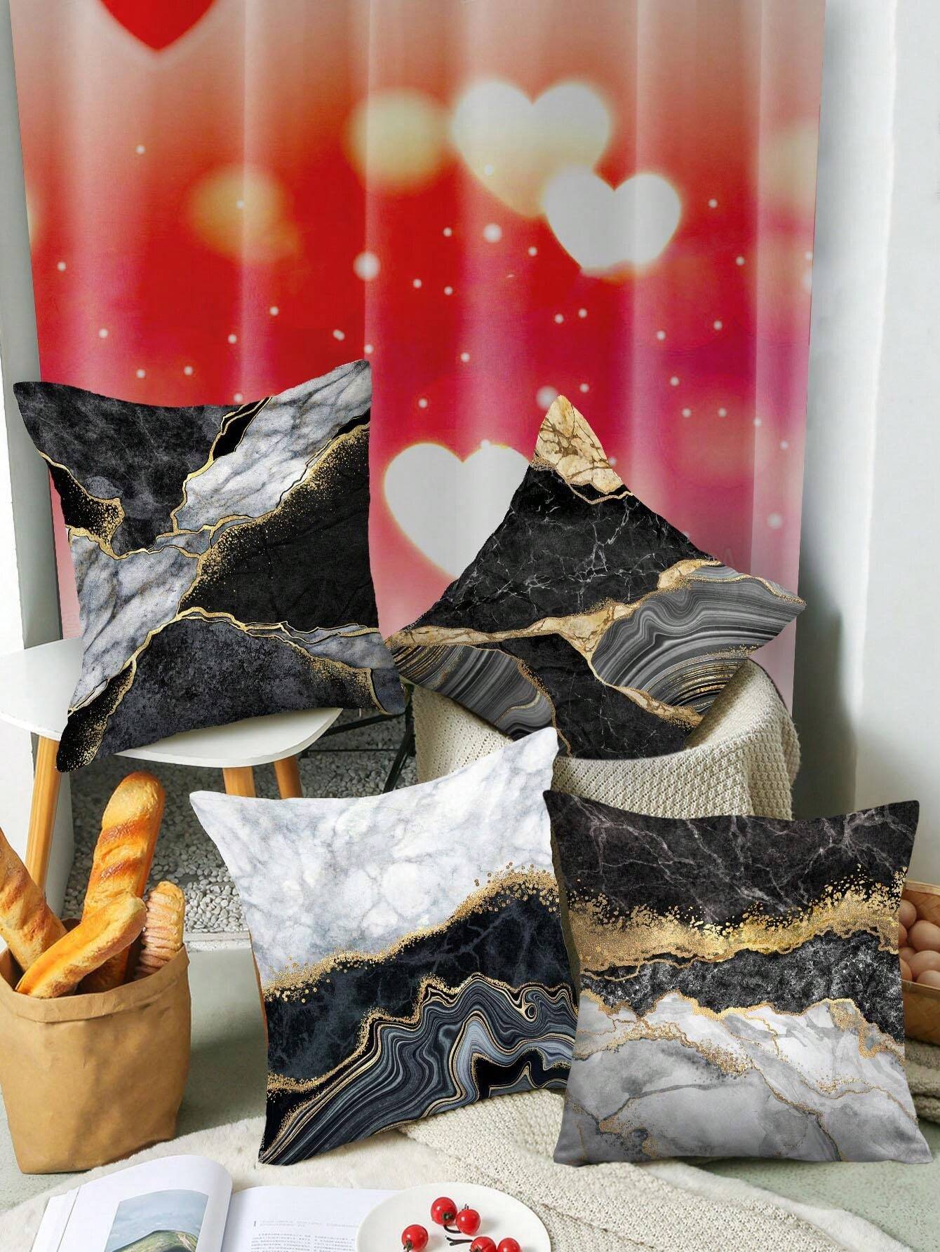 4pcs/Set Black & Gold Marble Pillow Covers With Abstract Print, Decorative Cushion Cases For Sofa, Car, Bed, Home Décor, Pillowcases Only, No Insert