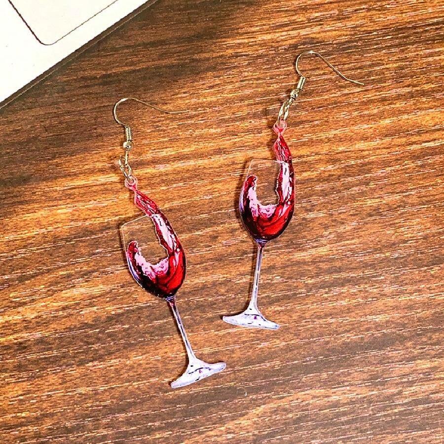1pair Realistic Red Wine Glass Shaped Acrylic Dangle Earrings, Funny & Creative For Party Women's Earrings