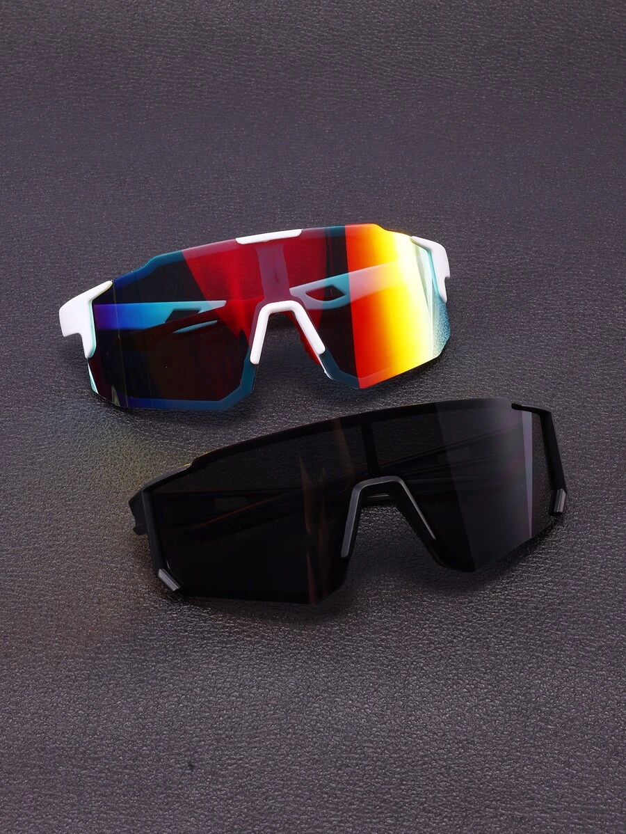 2pcs Men's Fashionable Plastic Sports Sunglasses Suitable For Daily Wear, Photography, Shopping, Cycling, Skiing, Etc.