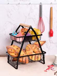 1pc Foldable Double Layer Iron Kitchen Storage Basket For Vegetables And Fruits