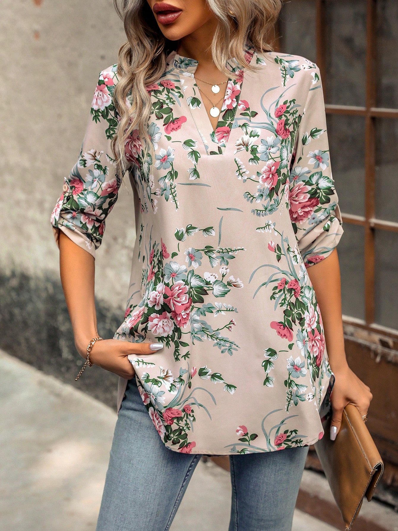 Women's Floral Printed 3/4 Sleeve Shirt