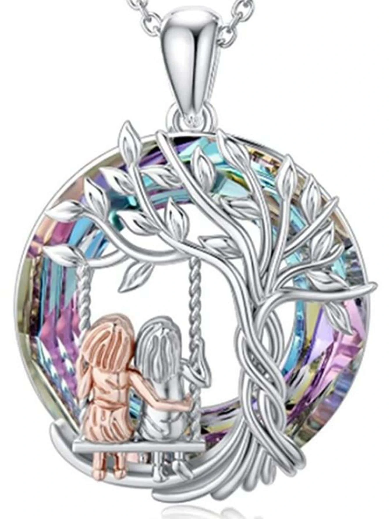 1pc Casual, Unique Tree Of Life Glass Rainbow Pendant Necklace For Sisters, Friends And Parent-child Gift