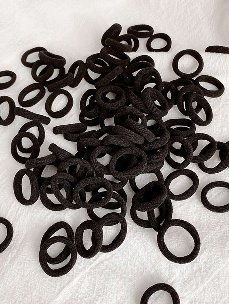 100pcs Mixed Color Women's Small Black Y2k Mini Hair Ties & Elastic Bands, Stylish Minimalist Solid Color Hair Accessories, Suitable For Daily Use, Dressing Up And Matching Clothing